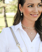 Adorned Logo Pearl Drop Earrings in Gold