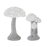 Whitewashed Resin Floral Top Mushroom -2 Sizes