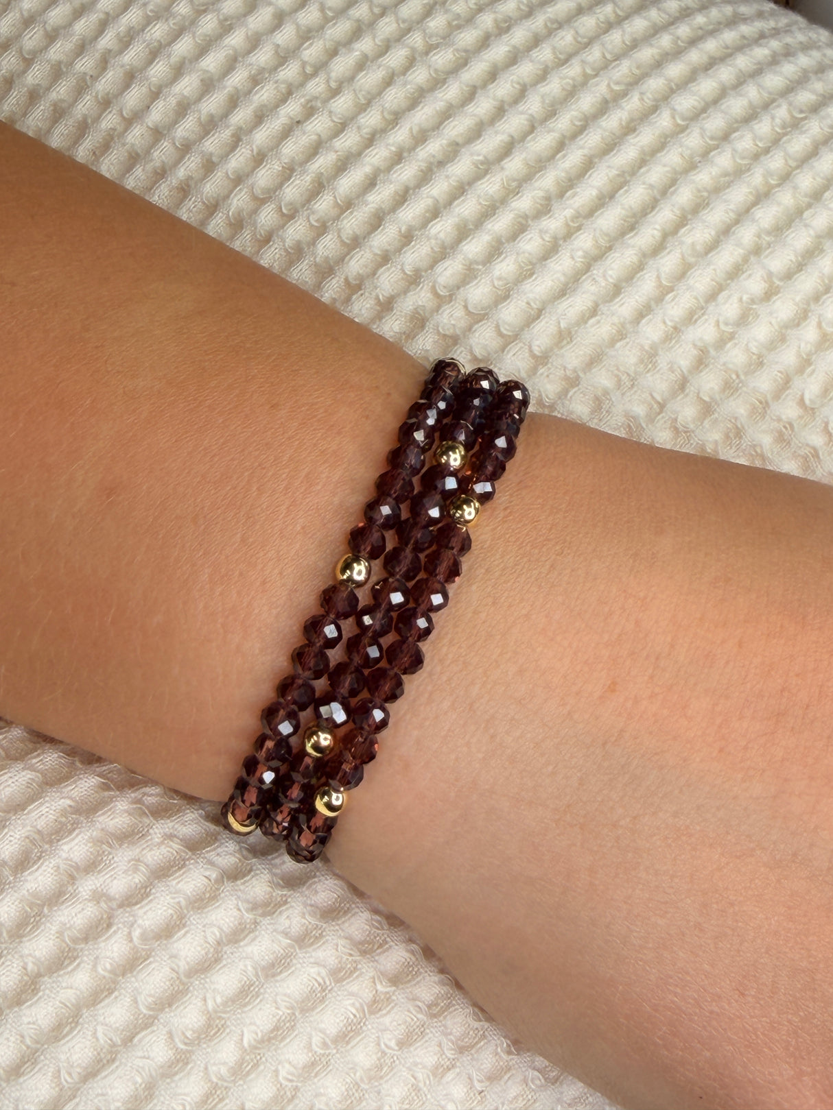 Purple Garnet Gold Ball Stretchy Facet Mila-Mix Bracelet