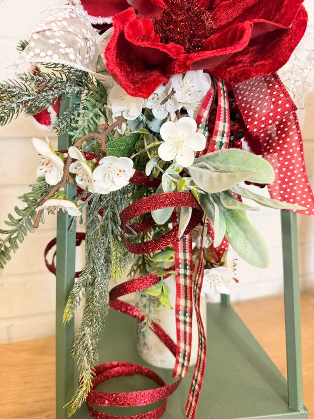 17" Red Magnolia Lantern Swag