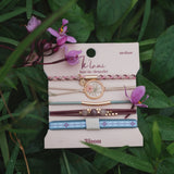 Bloom Maroon & Pink Pressed Flowers Hair Tie Bracelet Set
