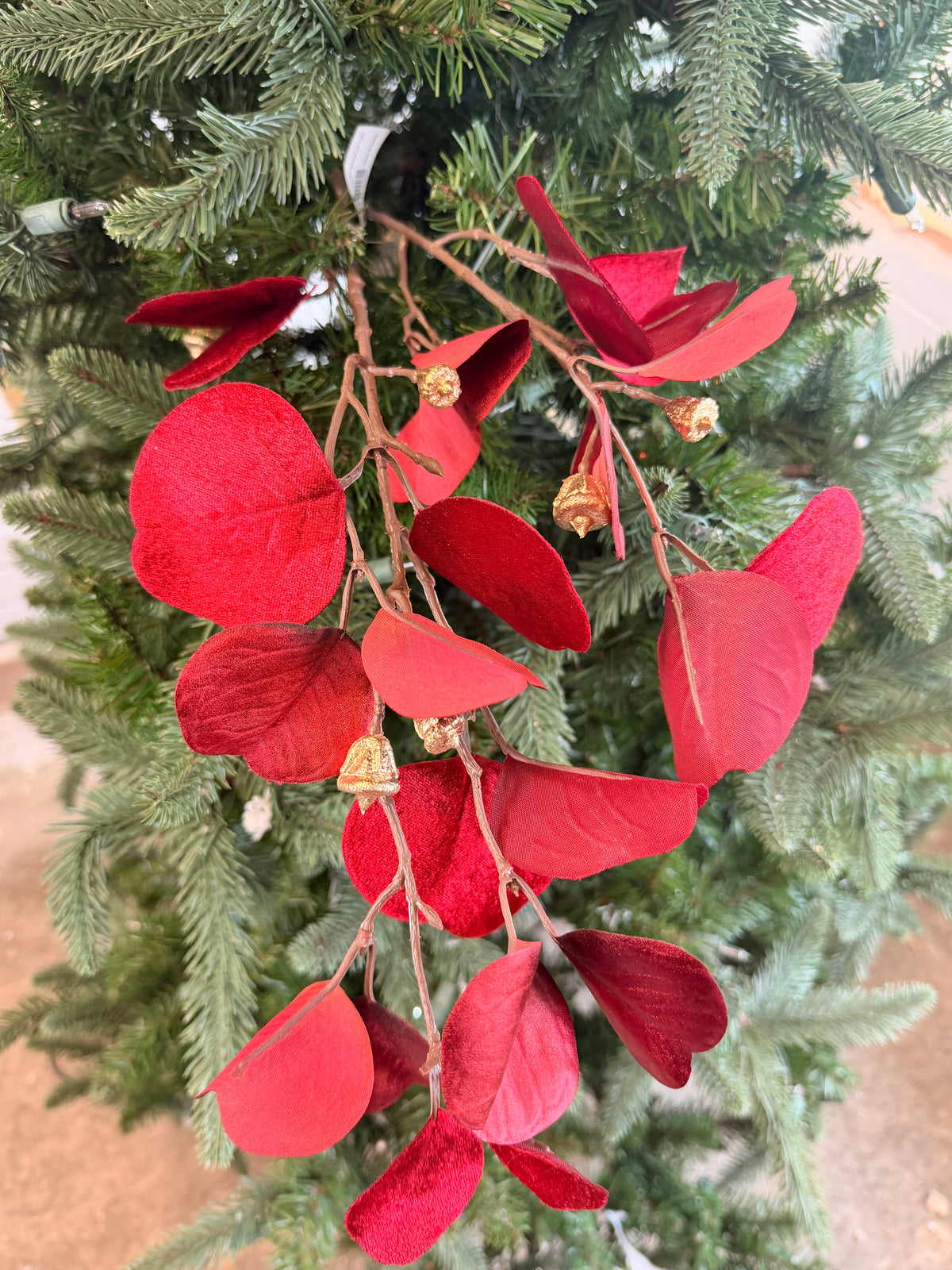 Red Glamour Velvet Eucalyptus Spray