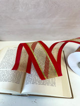 2.5" Red And Gold Velvet Mesh Middle Ribbon Bolt