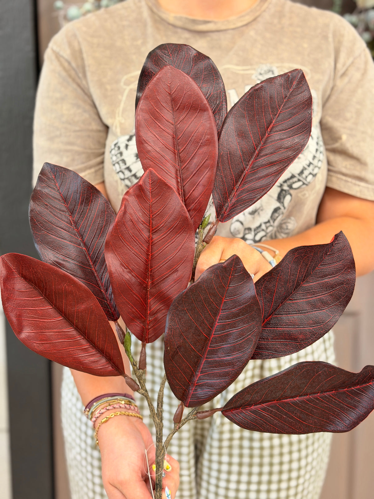Burgundy Magnolia Leaf Spray