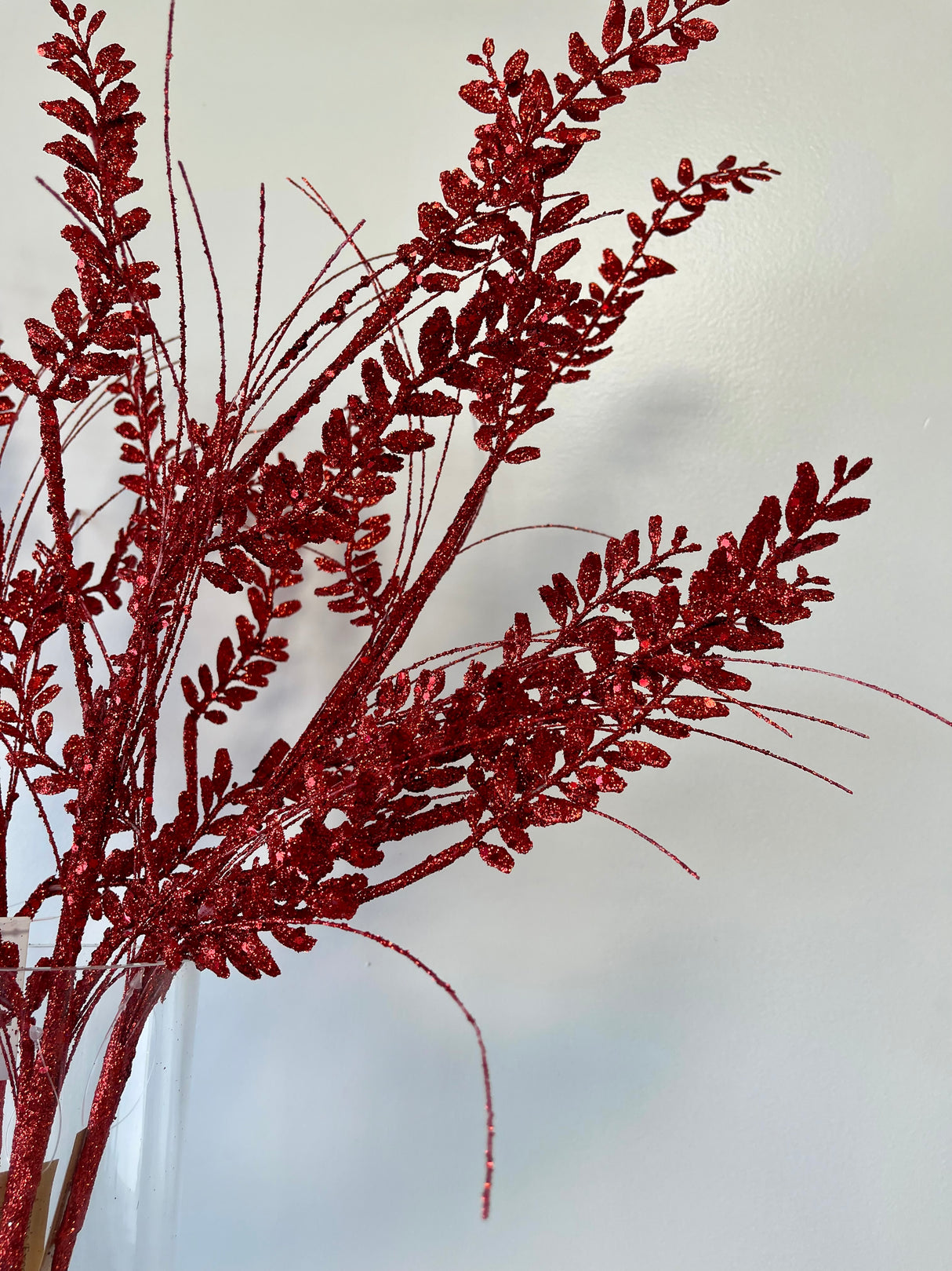 Red Glitter Berry Grass Spray