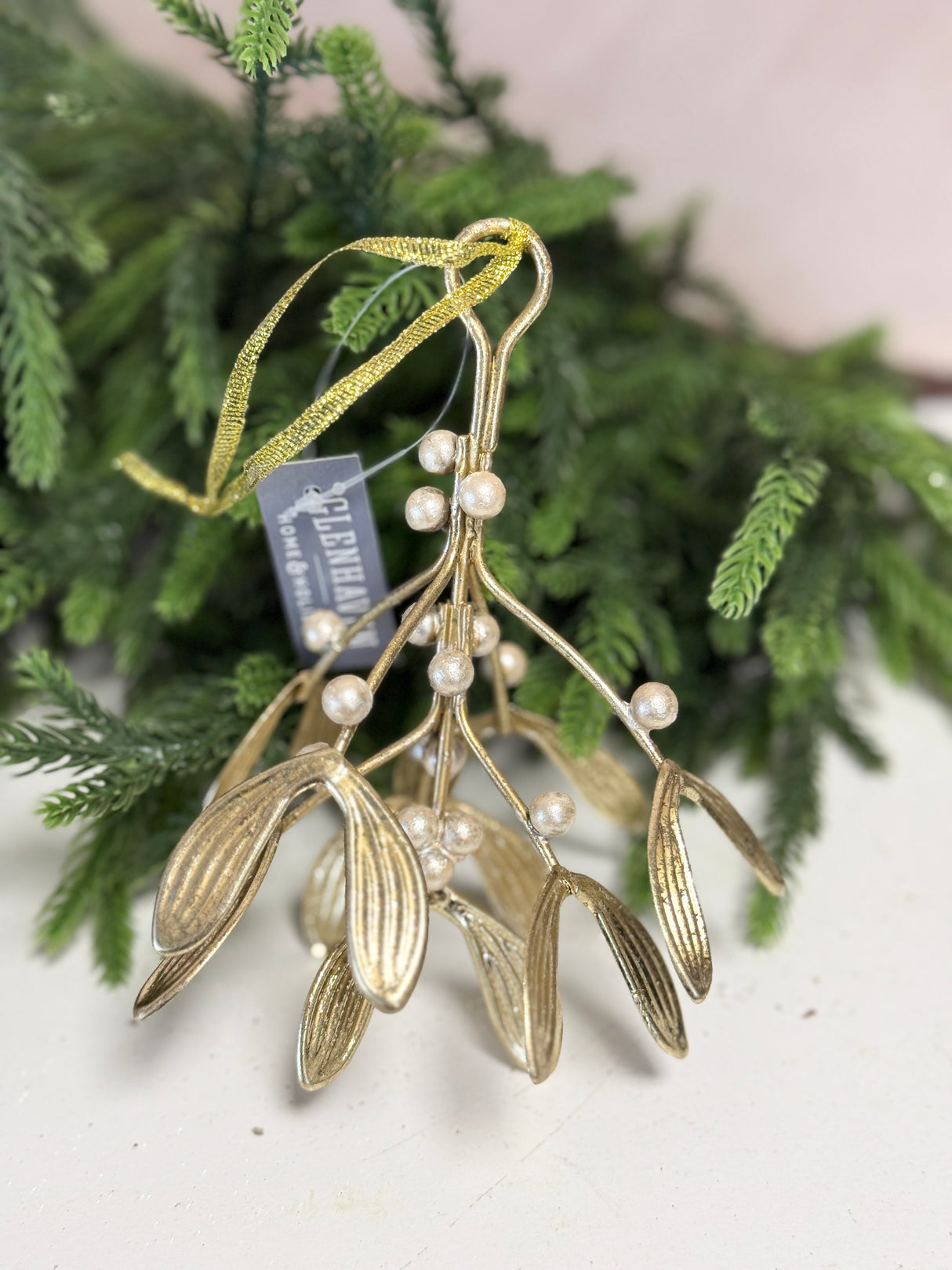 Gold Metal Mistletoe Ornament