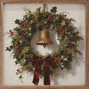 Bells And Evergreen Wreath Wood Art