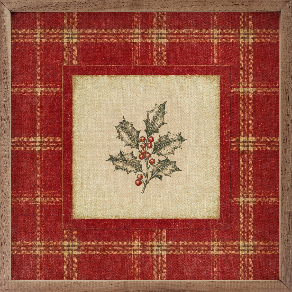 Cranberry Plaid Holly Wood Art