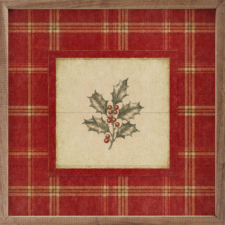 Cranberry Plaid Holly Wood Art