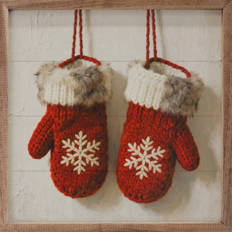 Red Mittens With Snowflakes Wood Art