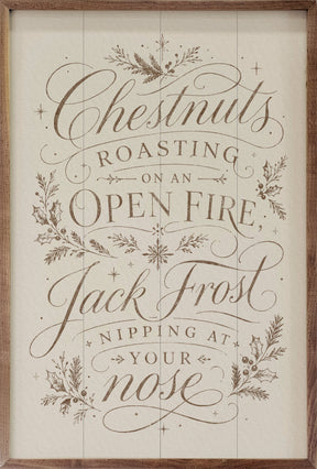 Chestnuts Roasting Typography Wood Art