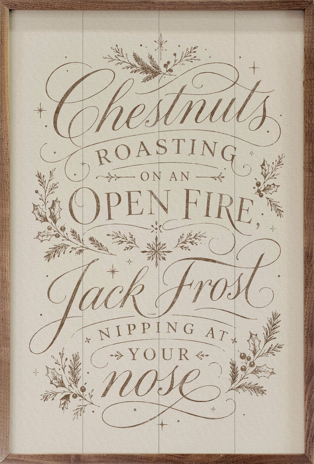 Chestnuts Roasting Typography Wood Art
