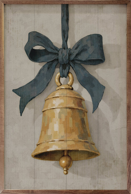 Hanging Bell Ribbon Blue Wood Art