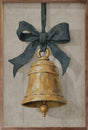 Hanging Bell Ribbon Blue Wood Art