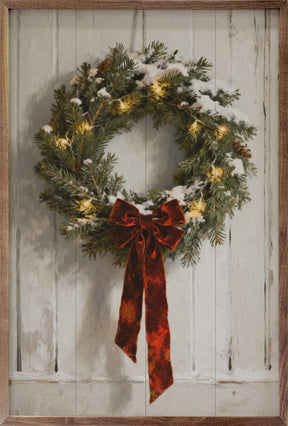 Red Velvet Ribbon Wreath Wood Art