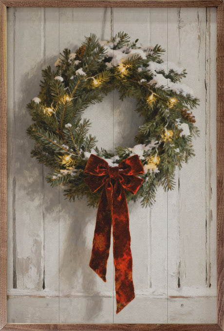 Red Velvet Ribbon Wreath Wood Art