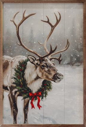 Reindeer With Wreath Wood Art
