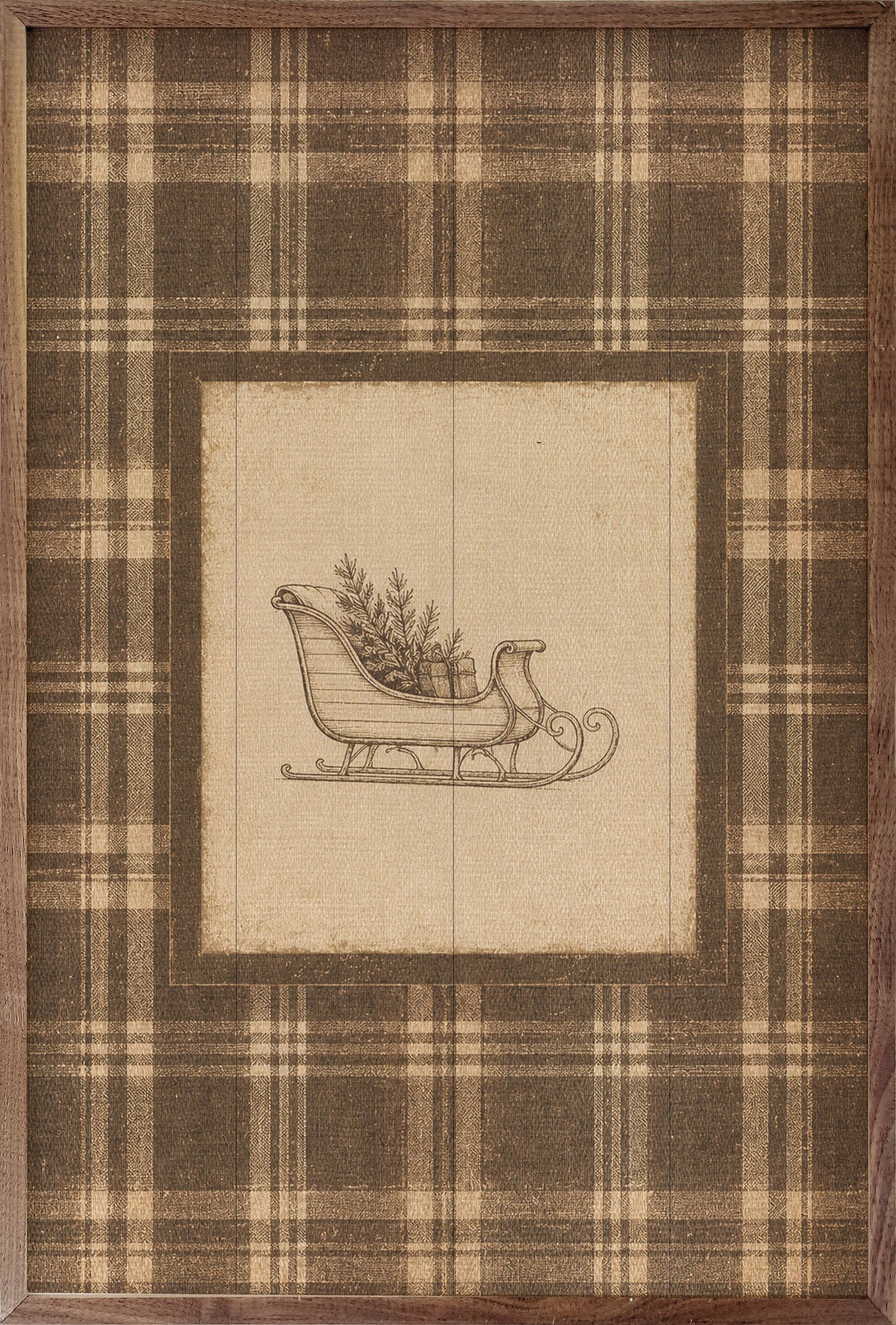 Woodland Sleigh Plaid Wood Art