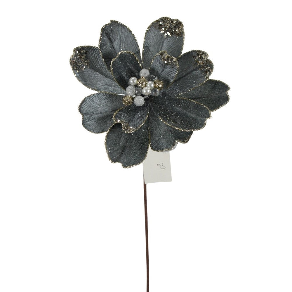 Blue Grey Glitter Magnolia Stem