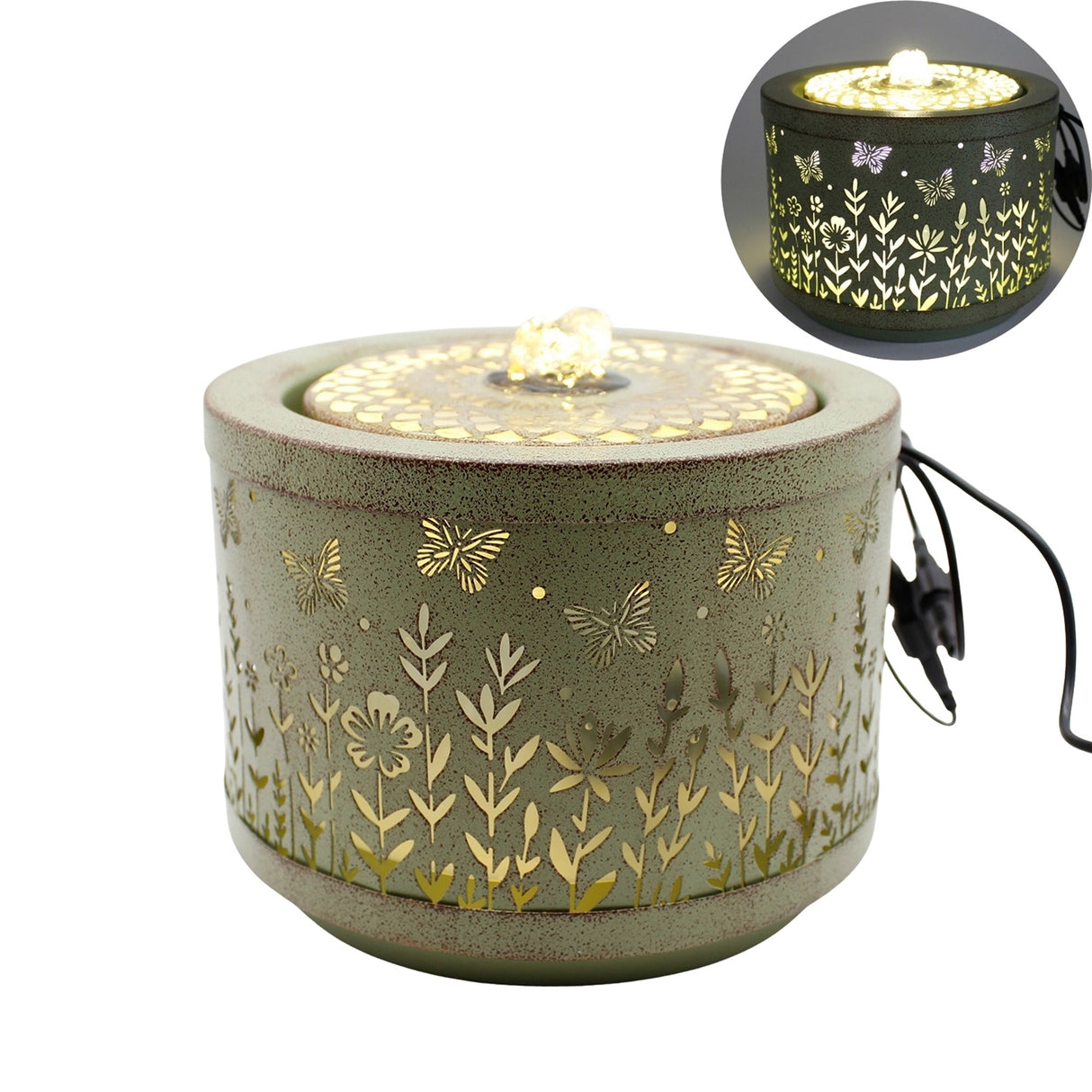 Small Sage Flowers Lighted Fountain