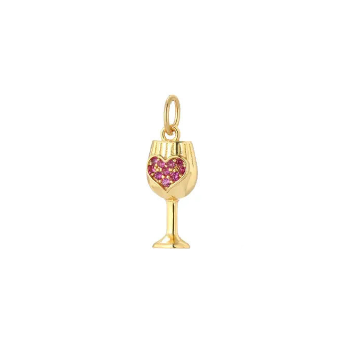 Wine Glass Charm ~ 18k Gold Plated Brass