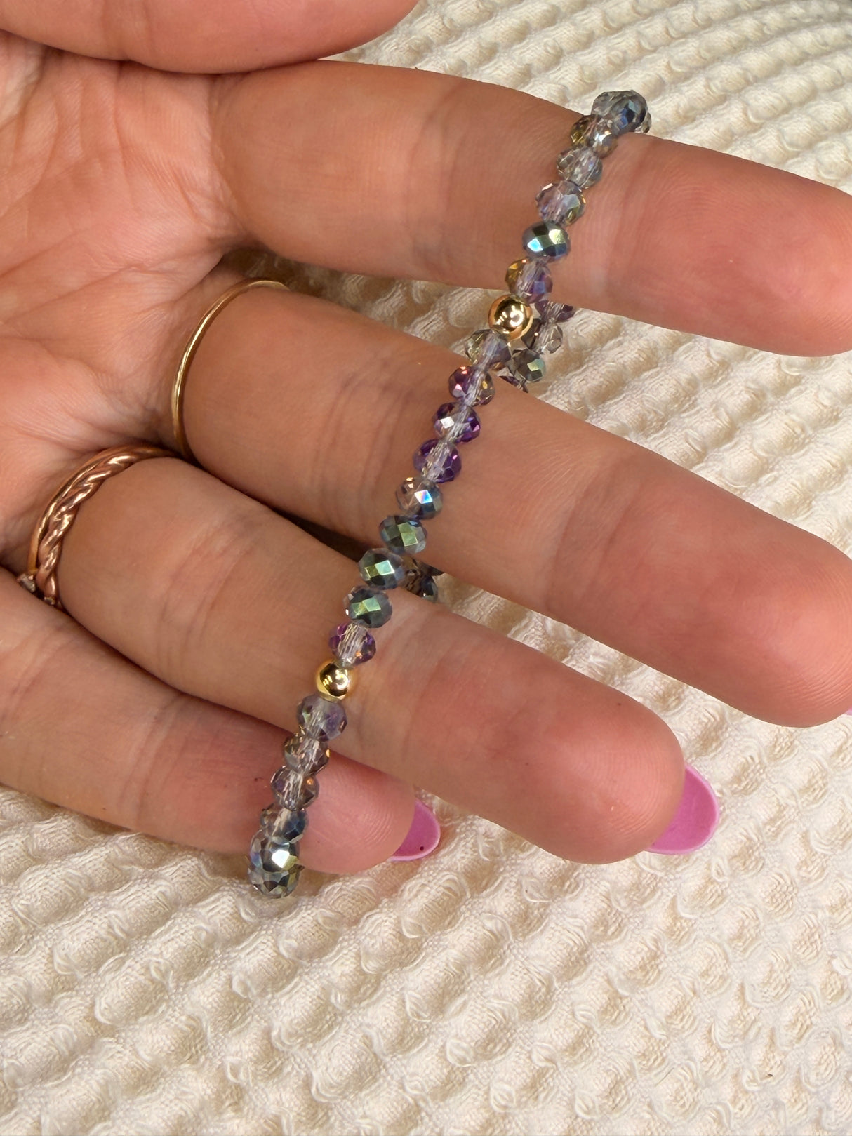 Galaxy Gray with Gold Ball Stretchy Facet Mila-Mix Bracelet