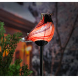 Close-up of snowbird art glass solar garden stake detail from Magnolias Home Decor