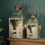 Woodland Deer Antiqued Metal Lantern home decor accent from Magnolias Home Decor