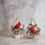 Poinsettia LED Glass Teardrop Luminary