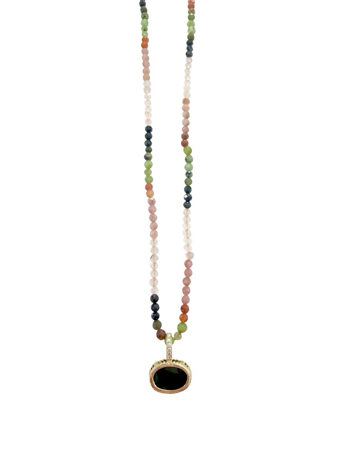 Tyson Black Beaded Necklace with CZ Charm