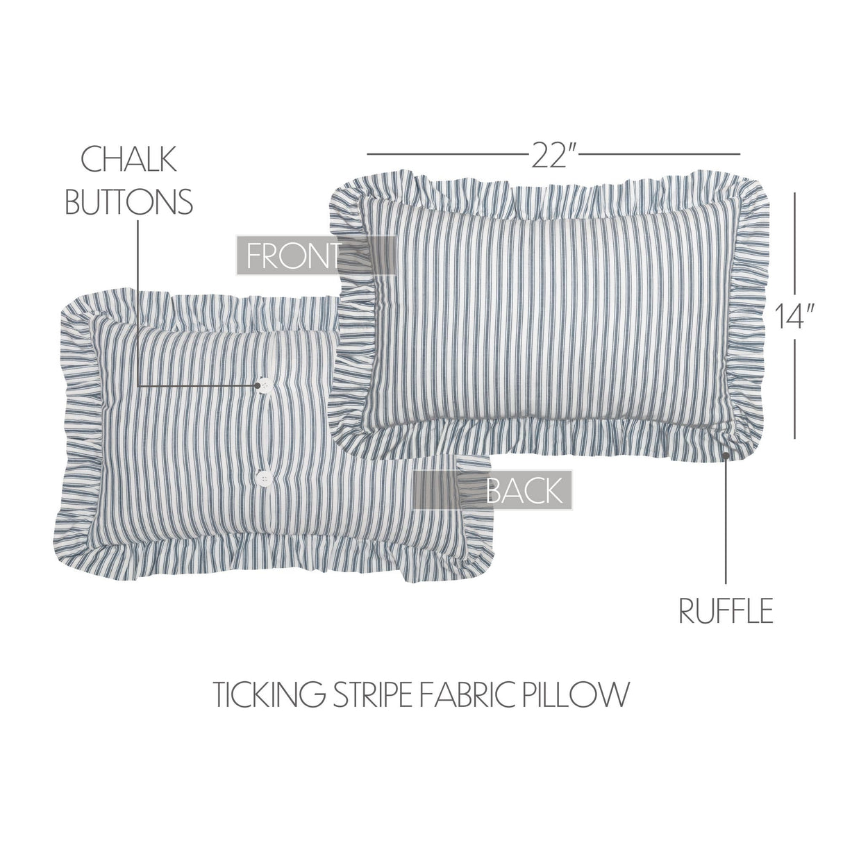 Sawyer Blue Ticking Stripe Ruffled Throw Pillow