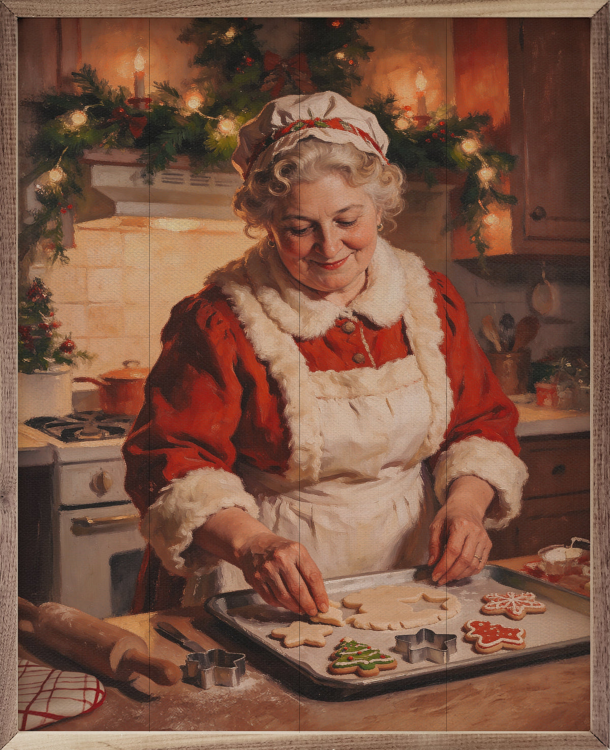 Mrs Claus Making Cookies Wood Art