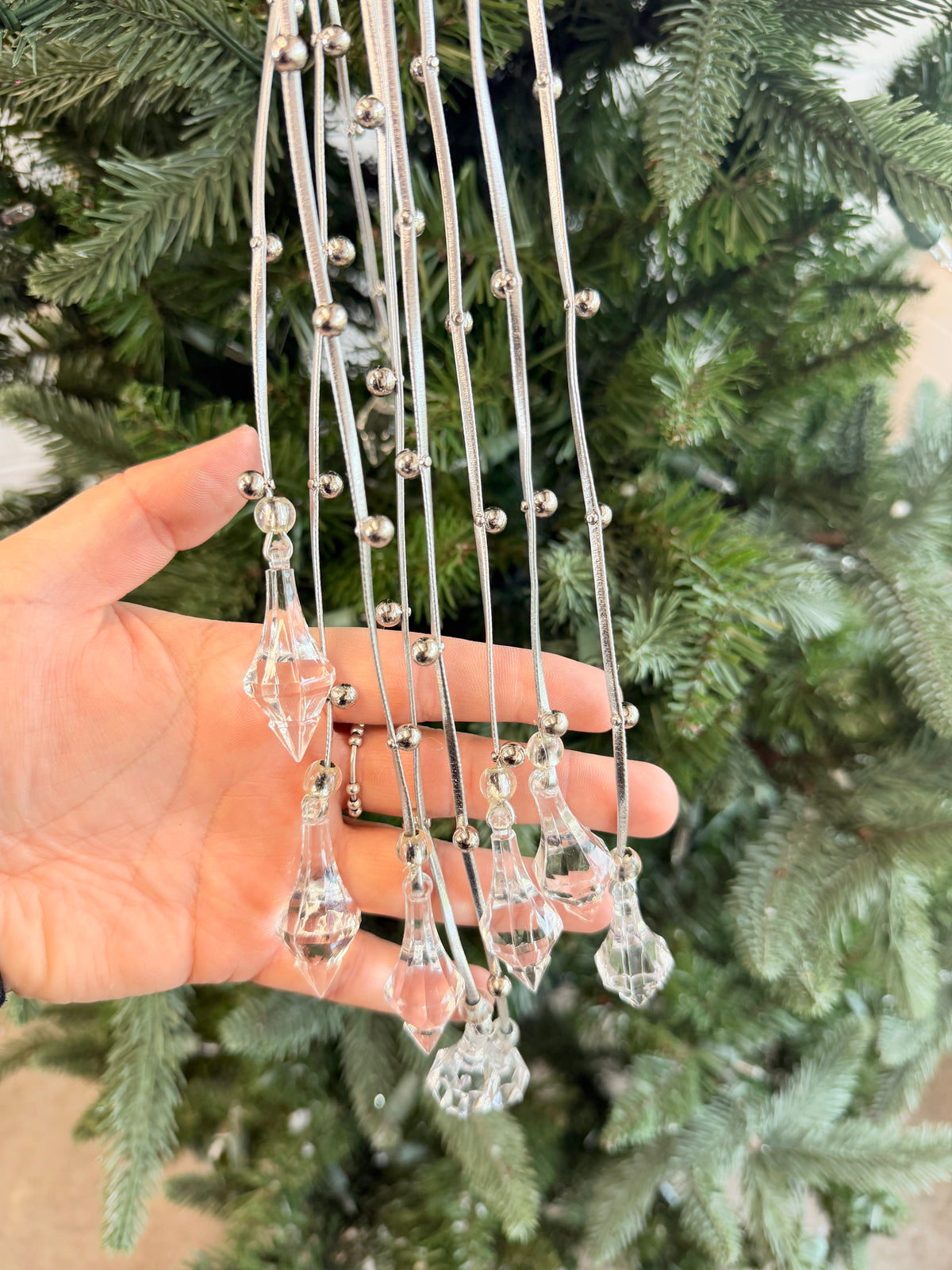 Crystal Drop Silver Beaded Hanging Spray