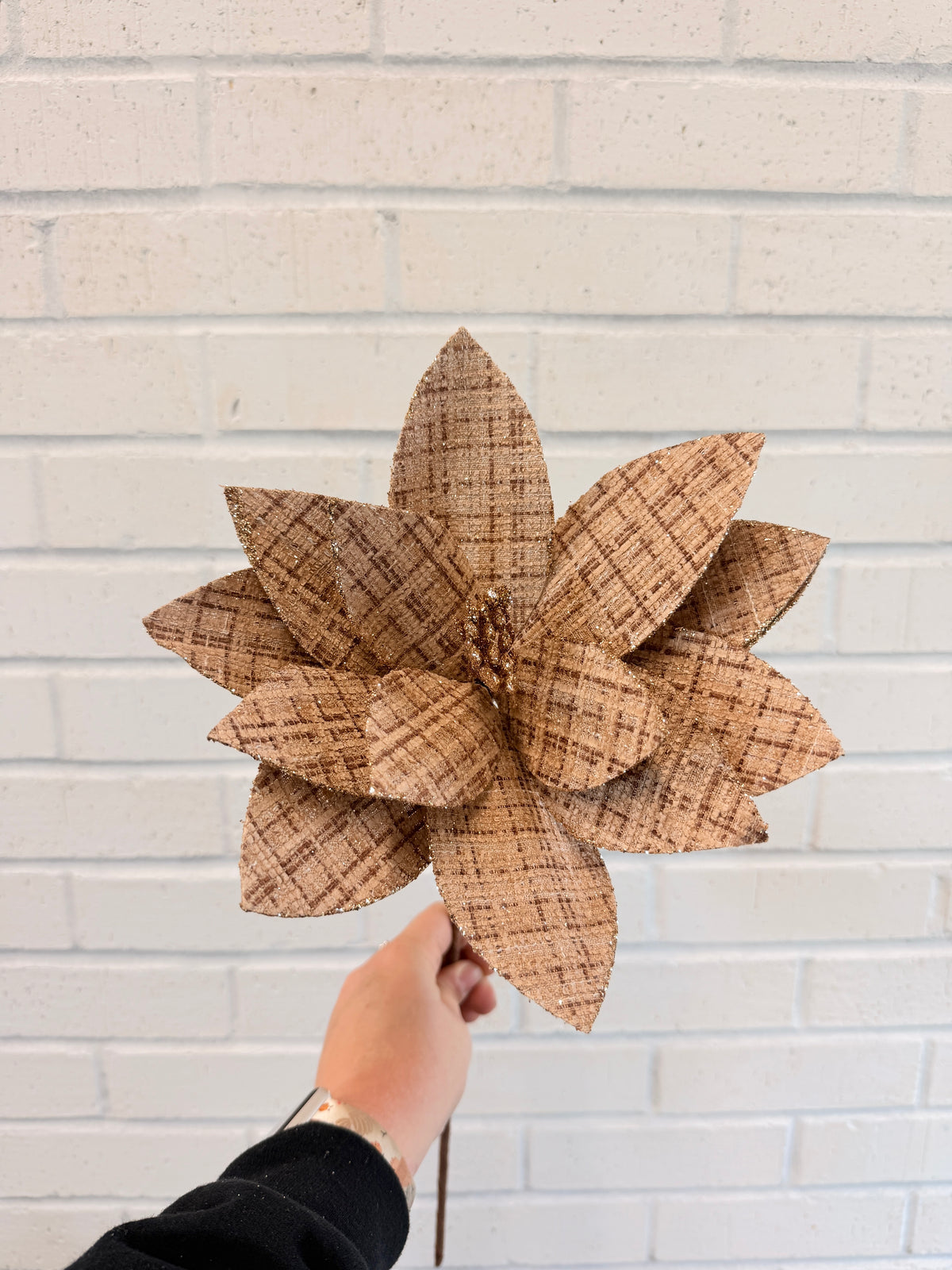 Natural Plaid Poinsettia Stem