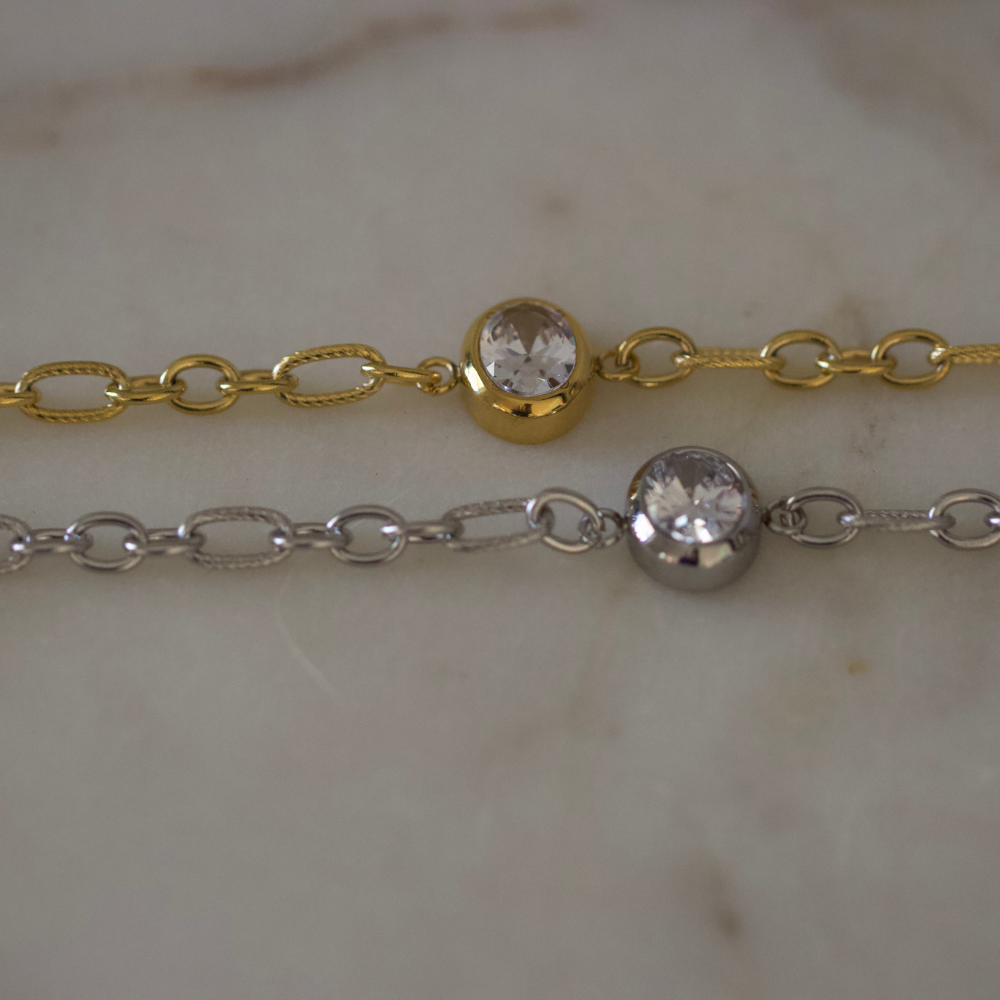 Silver Maren Crystal Link Bracelet Water Resistant Non Tarnish