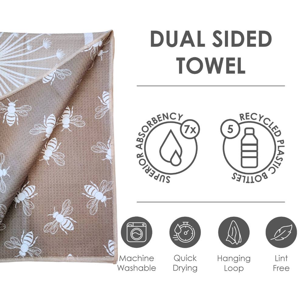 Dandelion Bee Reversible Microfiber Tea Towel