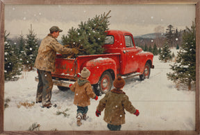 Christmas Tree Farm Red Truck Wood Art