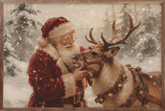 Santa And His Reindeer Wood Art