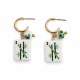 Jade Bamboo Mahjong Tile Charm Hoop Earrings