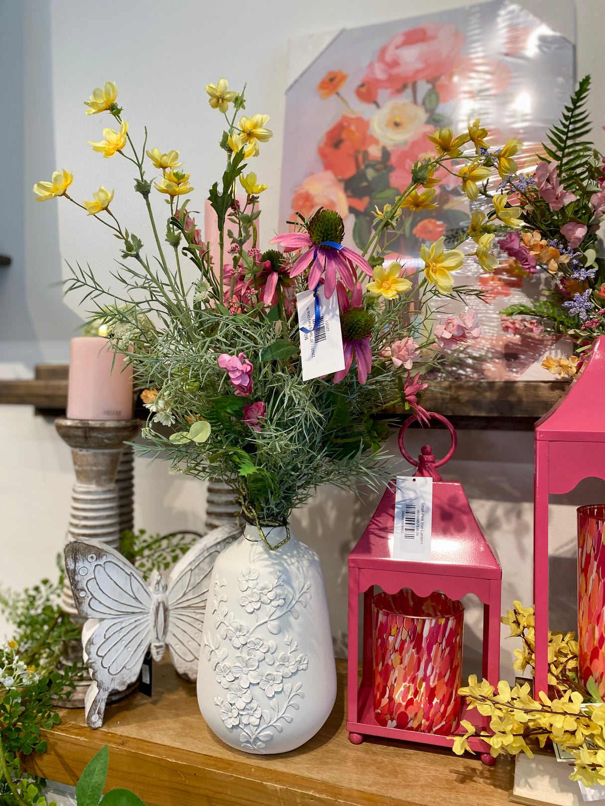 White Resin Floral Embossed Vase -3 Sizes