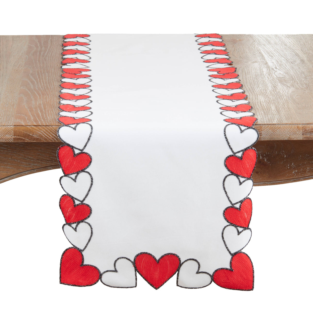 Embroidered Hearts Table Runner