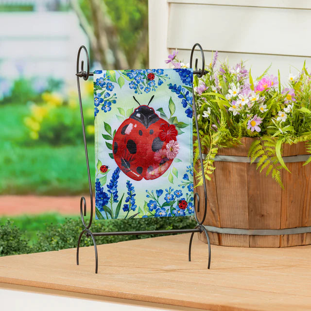 Garden Blue Florals Ladybug Applique Garden Flag