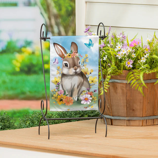 Bunny Blooms Floral Burlap Garden Flag