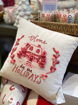 Embroidered House Holiday Pillow