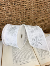 2.5" White Snowflake Snow Edge Ribbon Bolt