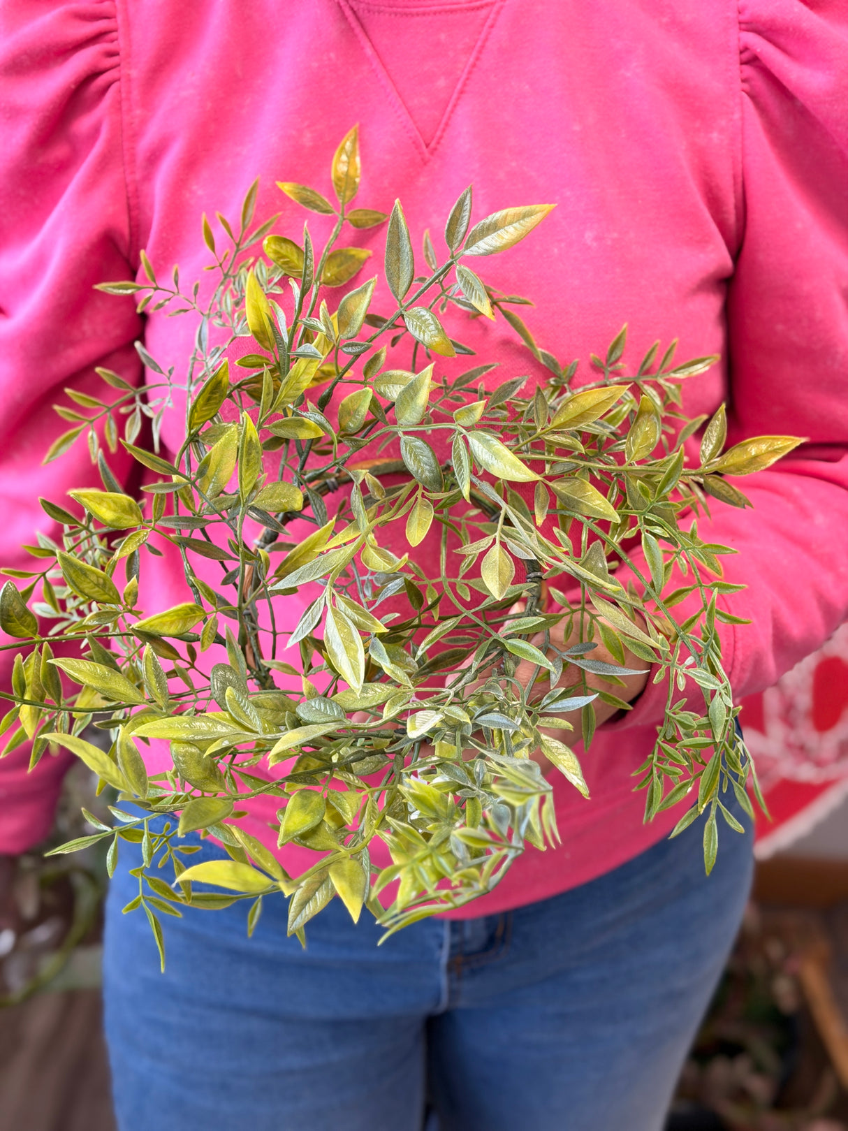14" Muted Green Ruscus Candle Ring