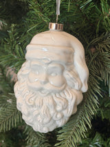 Cream Glass Santa Ornament