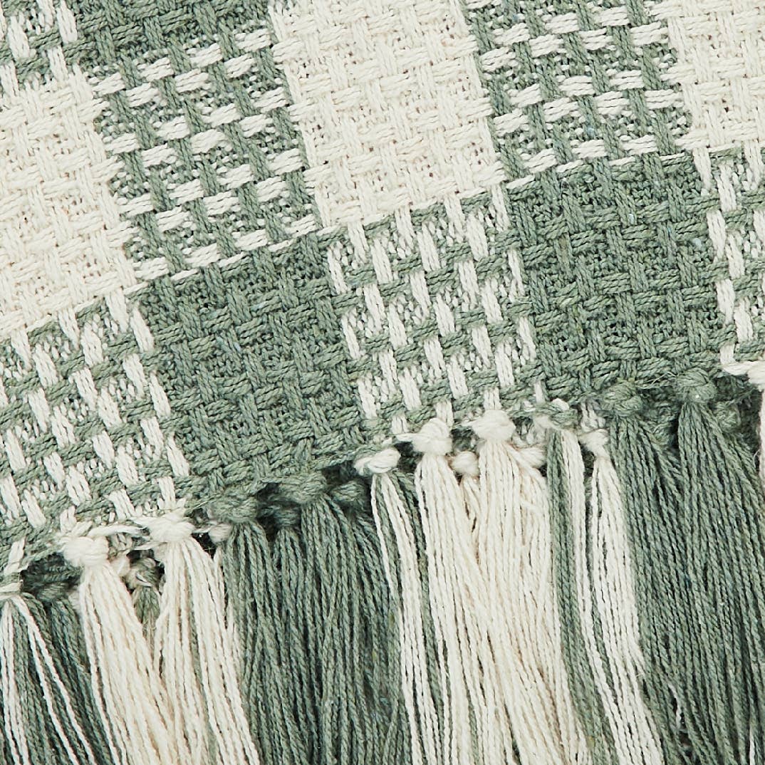 Pistachio Green Check Woven Throw Blanket