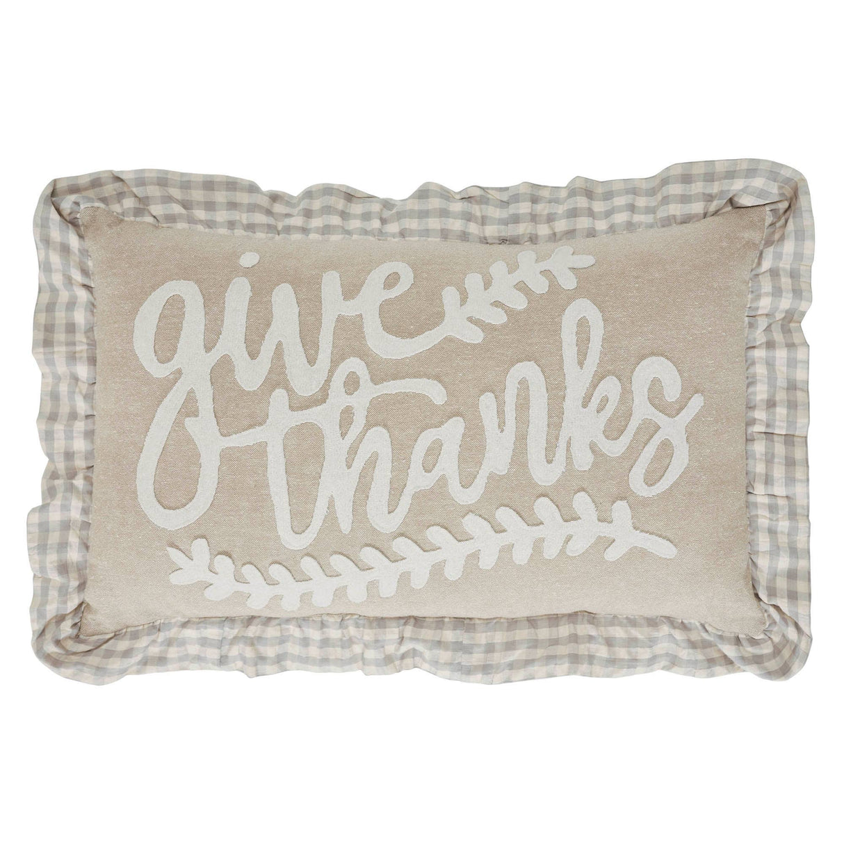 Give Thanks Gingham Ruffled Throw Pillow