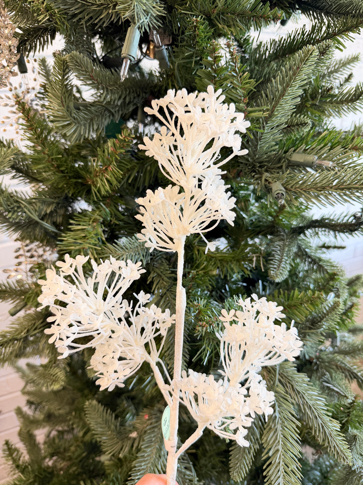White Mini Glitter Hydrangea Spray